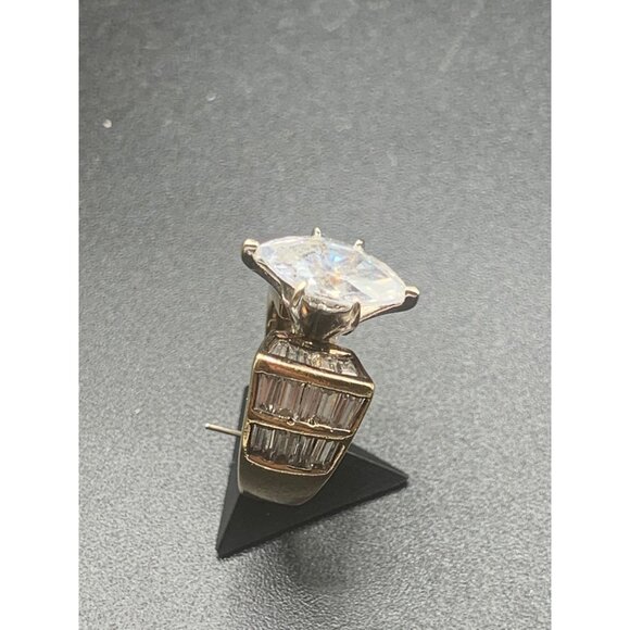 Gold Over Sterling Ring Cz Sterling Silver 925 Multi Row Marquise Raised Design - Picture 5 of 8